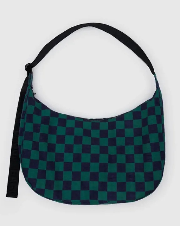 Baggu - Large Nylon Crescent Bag - Navy Green Check | Bags