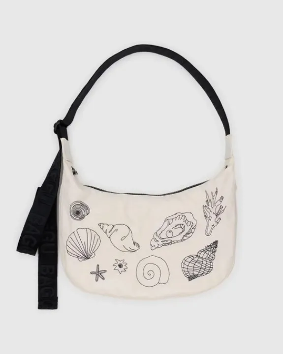 Baggu - Medium Nylon Crescent Bag - Embroidered Shells | Keyrings & Bag Charms | Bags
