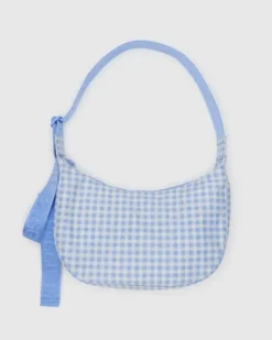 Baggu - Medium Nylon Crescent Bag - Light Blue Gingham | Bags