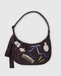 Baggu - Medium Nylon Crescent Bag - Embroidered Get Ready With Me | Bags