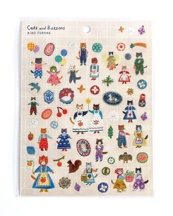Aiko Fukawa Cats and Buttons Stickers - | Stickers, Stationery & Scrapbooking