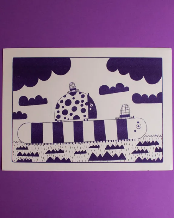 Graphic Nugget - Purple Lady Bug and Caterpillar Riso Print - A4 | Art & Prints