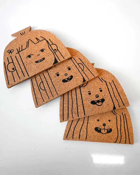Natali Koromoto - "Dog Person" Set of Four Cork Coasters | Fun Things For The Kitchen