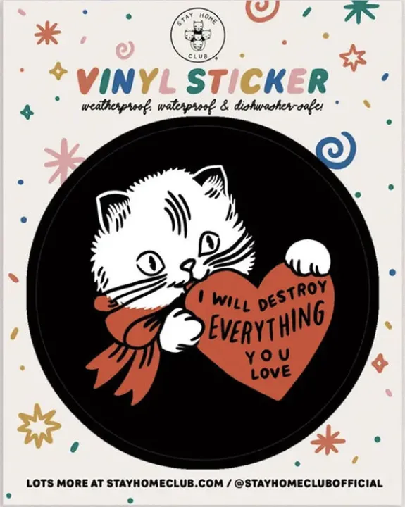 Stay Home Club - Destroy (Cat) Vinyl Sticker | Stickers, Stationery & Scrapbooking
