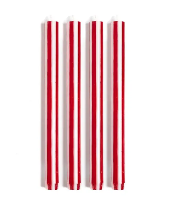 Yod and Co - Stripes Dinner Candles - Bright Red & White | Tableware | Candles & Holders