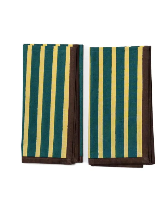 Yod and Co -Block Stripe Napkins - Lemon / Forest Green | Napkins & Tablecloths | Tableware